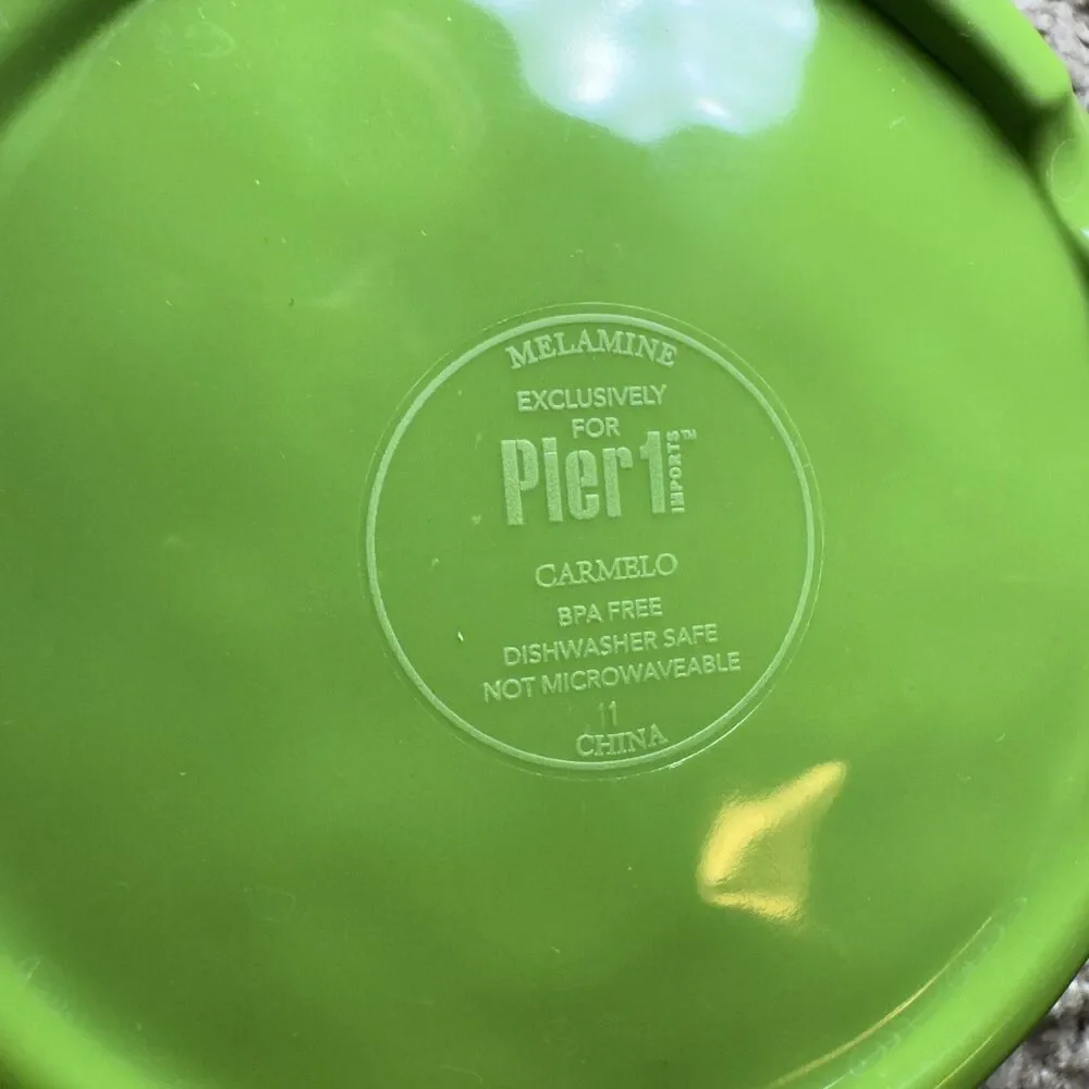 Pier 1 Imports CARMELO Green Melamine Plates Bowls LOT of 9 Snack Set Crackle